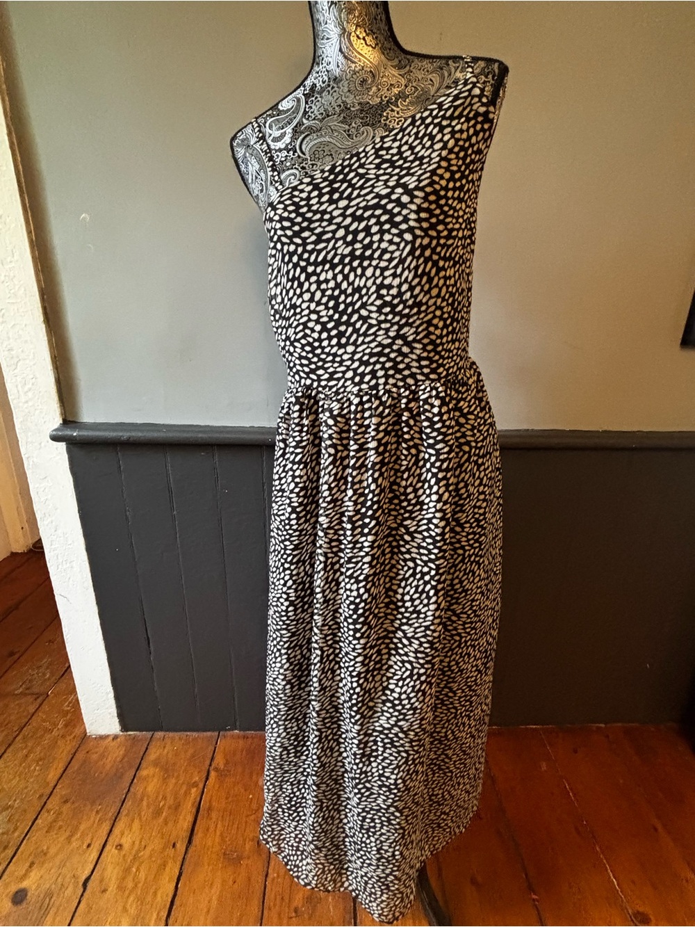 Old Navy Black and White One-Shoulder Printed Maxi Dress